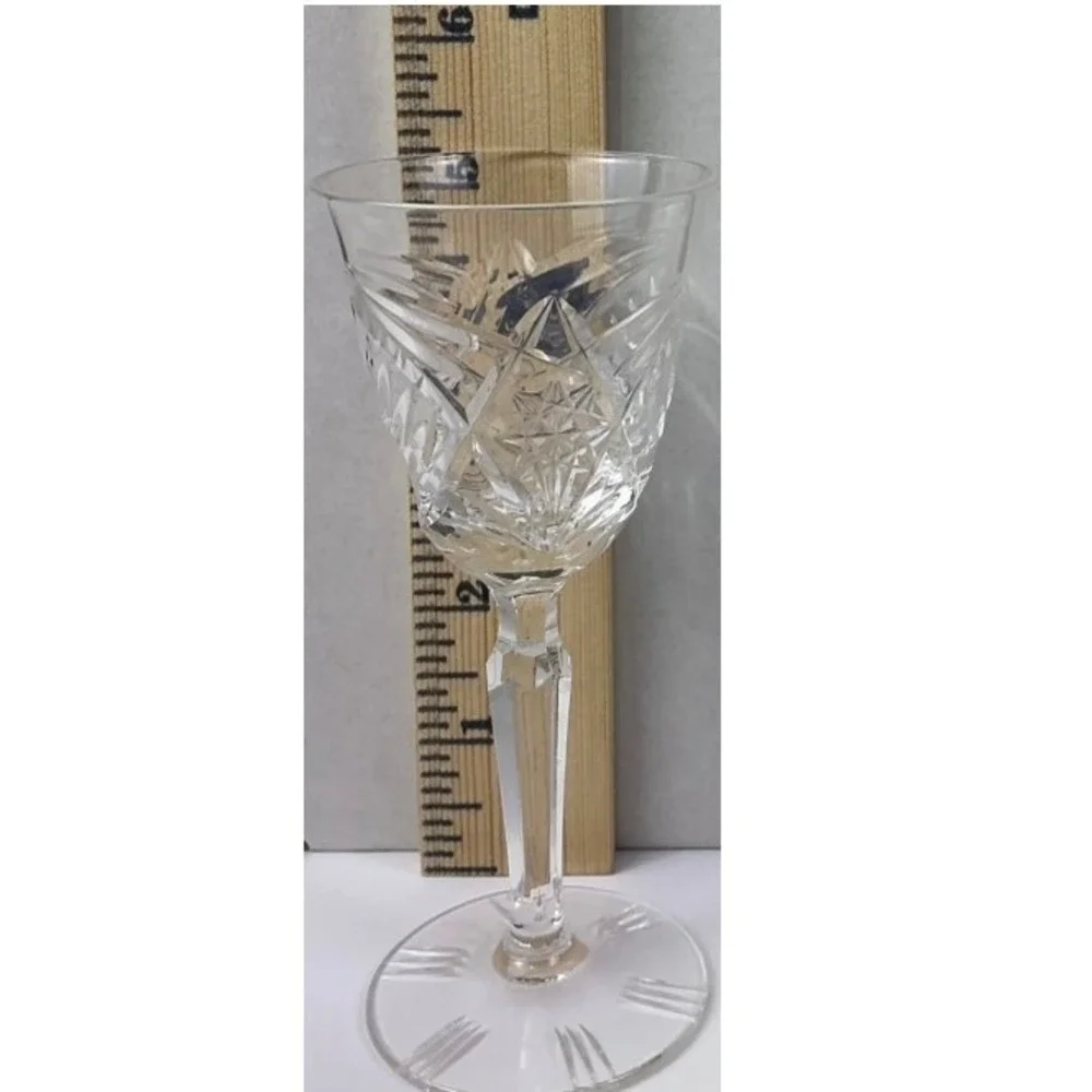 Vintage Cut Crystal Wine Goblet Faceted Stem Clear Glass 5